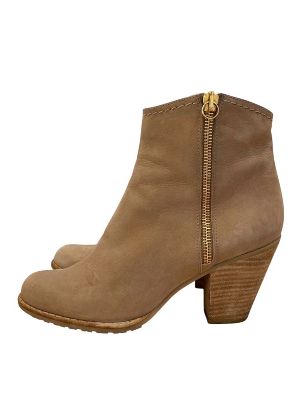 Stuart Weitzman genuine leather ankle boots Chunky heel cowgirl tan beige gold 6